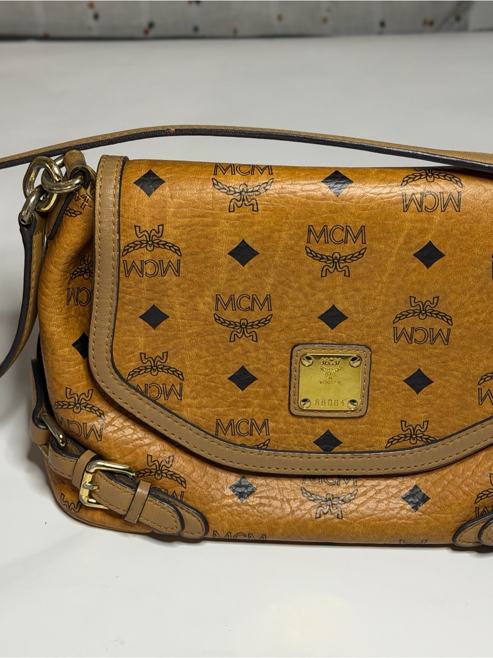 AUTHENTIC MCM Vintage Cognac Visetos Monogram Saddle Shoulder Bag TAKING OFFERS
